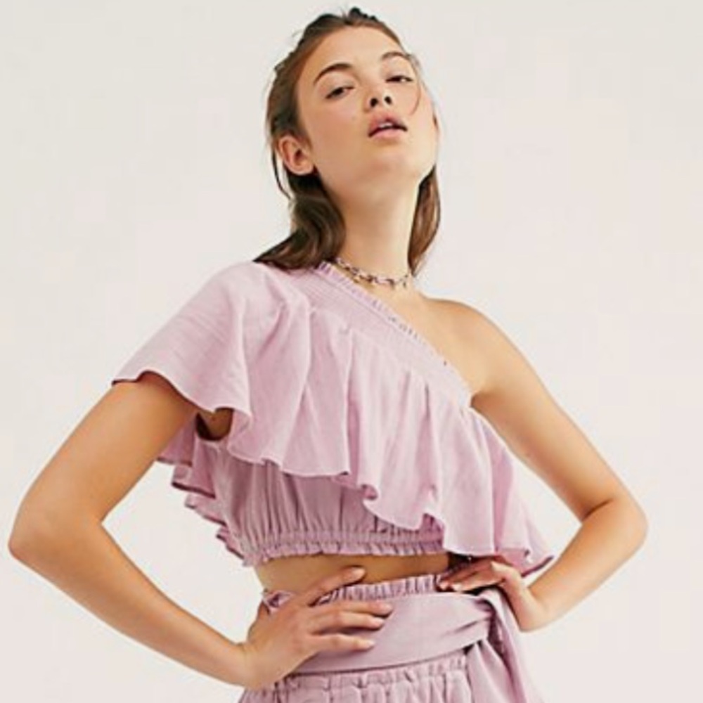 FREE PEOPLE GO FOR THE DRAMA One Shoulder Crop Top Size Medium
